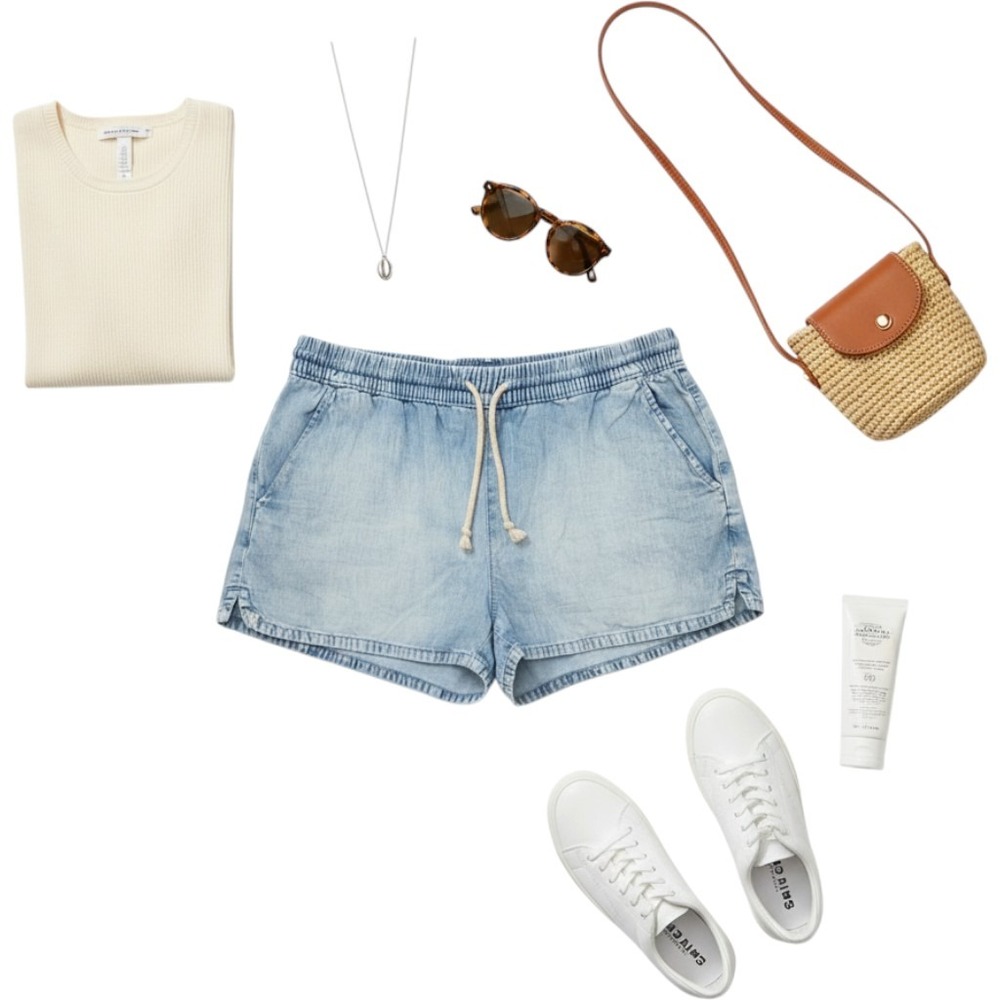 Aerie Drawstring Denim Shorts Women Large Light Wash Good Casual Summer